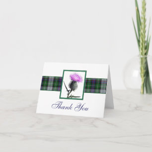 Cartão De Agradecimento Purple, Green, White Tartan Thistle Thank You Card