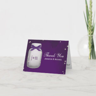 Cartão De Agradecimento Purple Mason Jar with Fireflies Wedding Thank You