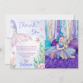 Cartão De Agradecimento Purple Mermaid 1st Birthday Oneder the Sea Photo