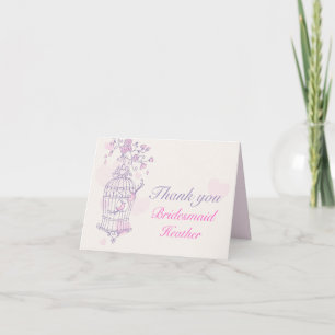 Cartão De Agradecimento Purple pink bird wedding bridesmaid thank you card