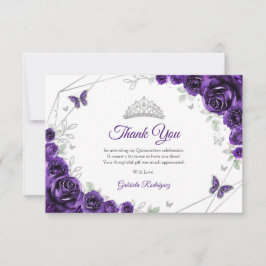 Cartão De Agradecimento Purple Silver Floral Quinceanera
