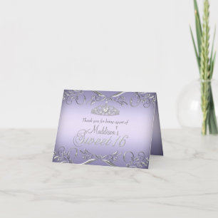 Cartão de Agradecimento Purple & Silver Tiara Swee