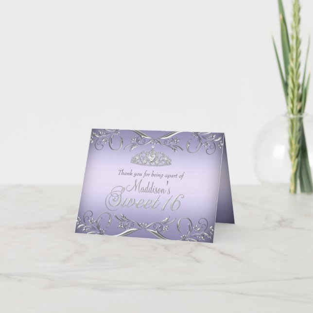 Cartão de Agradecimento Purple & Silver Tiara Swee (Frente)