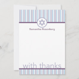 Cartão De Agradecimento Purple Stripes Bat Mitzvah Obrigado