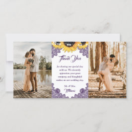Cartão De Agradecimento Purple Sunflower Floral Lace Photo Wedding