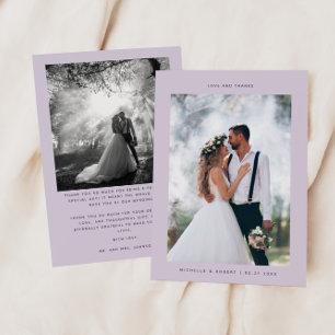 Cartão De Agradecimento Púrpura de Casamento Minimalista de Amor e Obrigad