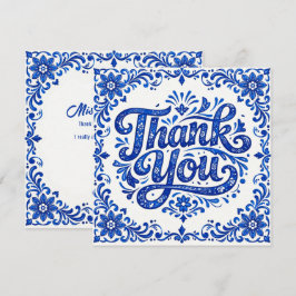 💙 Cartão de Agradecimento Quadrado Azulejo