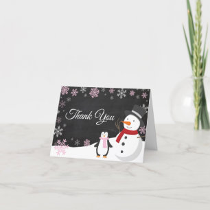 Cartão De Agradecimento Quadrado de neve rosa-Natal Feriado de Natal de in