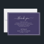 Cartão De Agradecimento quadro branco marinho azul funeral obrigado nota<br><div class="desc">Uma simples placa temática azul-marinho com script branco,  o texto e as cores podem ser personalizados.</div>