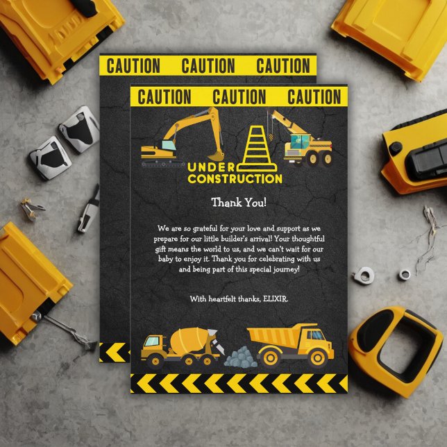 Cartão De Agradecimento Quadro De Alcatrão Sob Chá de fraldas De Construçã (Criador carregado)