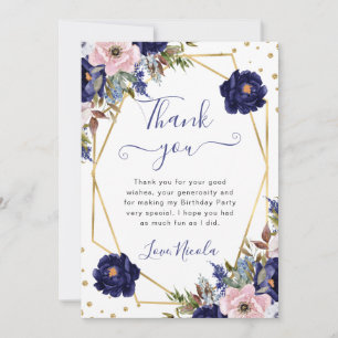 Cartão De Agradecimento Quadro de Flores Azul e Creme para Aniversário