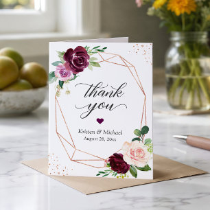 Cartão De Agradecimento Quadro Dourado Geométrico Plum Purple Floral Moder