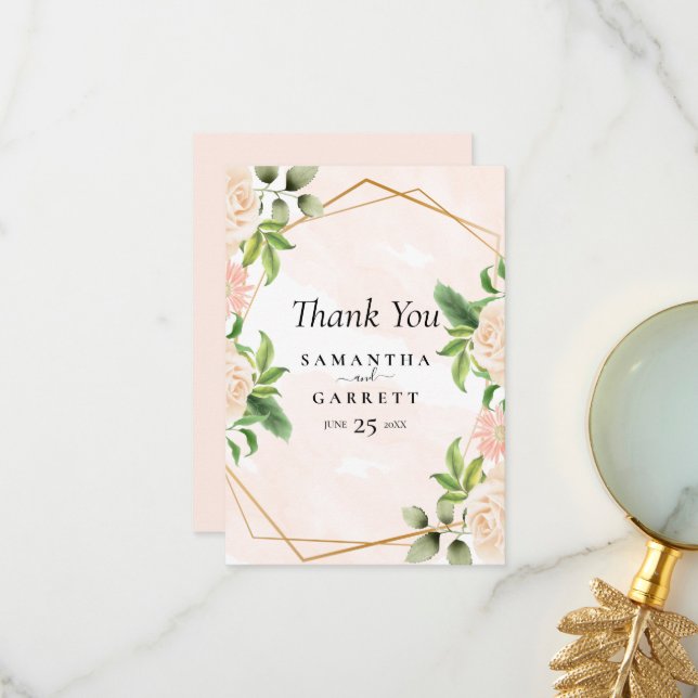 Cartão De Agradecimento Quadro E Rosas Do ouro (Frente/Verso In Situ)