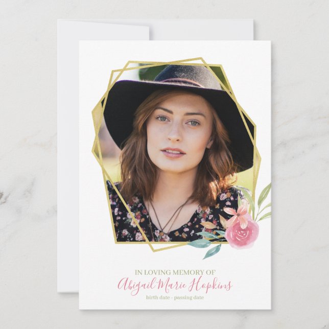 Cartão De Agradecimento Quadro Floral Dourado Elegante No Funeral De Memór (Frente)