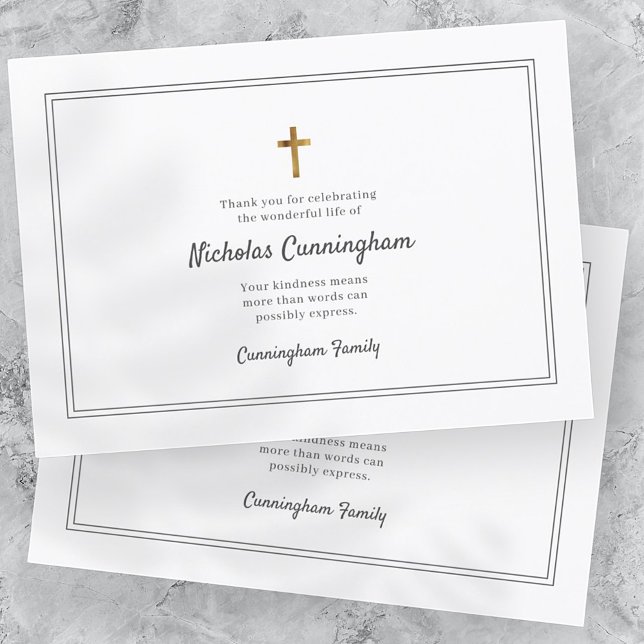 Cartão De Agradecimento Quadro Simples de Cruz Moderna do Funeral Memorial (Criador carregado)