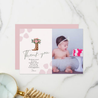 Cartão De Agradecimento Qualquer ano de fotografia de aniversário rosa de
