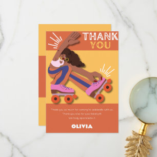 Cartão De Agradecimento Qualquer idade menina de patins retrô aniversário