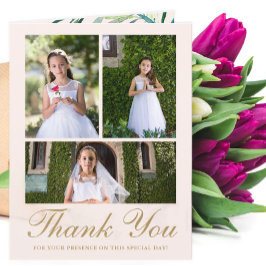 Cartão De Agradecimento Quatro Foto Greenery First Communion Blush