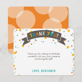 Cartão De Agradecimento Que Diversão Confetes Coloridos 1º Aniversário da 