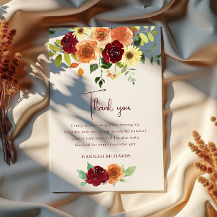 Cartão De Agradecimento Queda Elegante   Autumn Floral Birthday