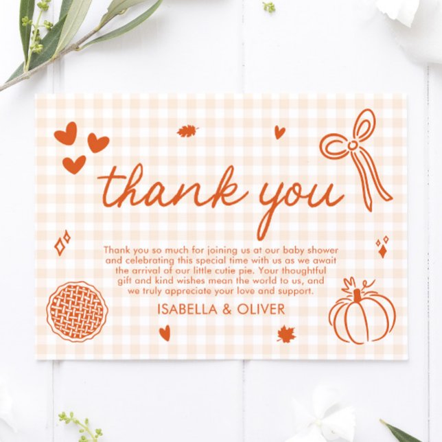 Cartão De Agradecimento Queda Um Pequeno Chá de fraldas De Torta Cutil (Fall Whimsical A Little Cutie Pie Thank you card)