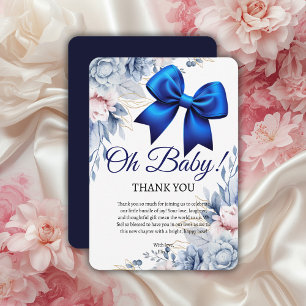 Cartão De Agradecimento Querida! Chá de fraldas Azul Floral Elegante