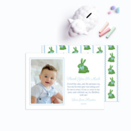 Cartão De Agradecimento Querido Bunny Green Blue Baby Boy Imagem de Aniver