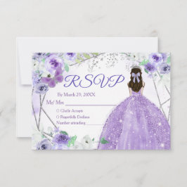 Cartão De Agradecimento Quinceañera 15 Anos Silver & Purple RSVP Card