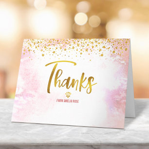 Cartão De Agradecimento Quinceañera Blush Pink Watercolor Gold Foil Girls