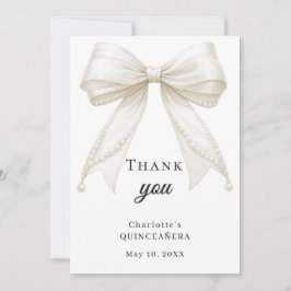 Cartão De Agradecimento Quinceanera bow white ivory pearls