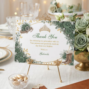 Cartão De Agradecimento Quinceañera Country Dourado Verde Esmeralda Ociden