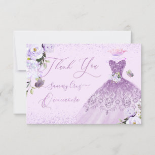 Cartão De Agradecimento Quinceanera Dusty Lilac Purple Silver Glitter