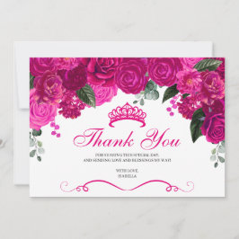 Cartão De Agradecimento Quinceanera Floral Elegante Fuchsia Rosa