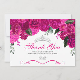Cartão De Agradecimento Quinceanera Floral Elegante Fuchsia Rosa