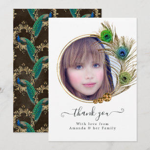 Cartão De Agradecimento Quinceañera Floral Pavão Vintage