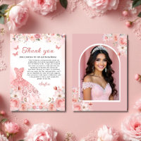 Quinceañera Foto Blush Rosa Rosa Floral Obrigado