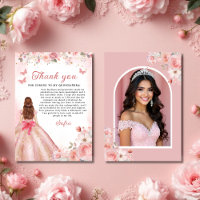 Quinceañera Foto Blush Rosa Rosa Floral Obrigado