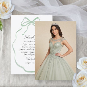 Cartão De Agradecimento Quinceañera Foto Fita Verde Sage