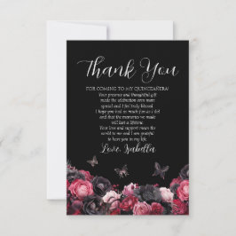 Cartão De Agradecimento Quinceañera Gótica Vermelha e Negra Moody