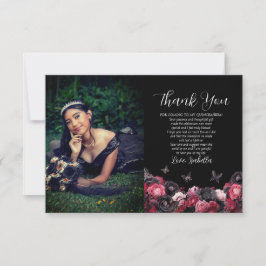 Cartão De Agradecimento Quinceañera Gótica Vermelha e Negra Moody