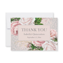 Quinceañera Pink Floral Silver Gliter Obrigado