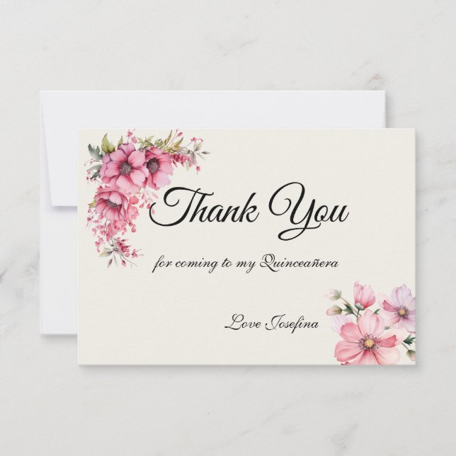 Cartão De Agradecimento Quinceanera pink Thank You Card (Frente)