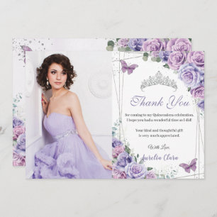 Cartão De Agradecimento Quinceañera Purple Borboletas Florais 16 Aniversár
