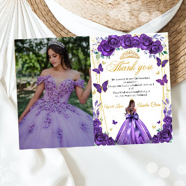 Cartão De Agradecimento Quinceañera Purple Floral Princess Butflies