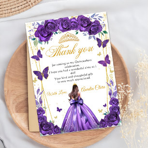 Cartão De Agradecimento Quinceañera Purple Floral Princess Butflies