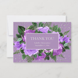 Cartão De Agradecimento Quinceañera Purple Floral Silver Glitter Obrigado