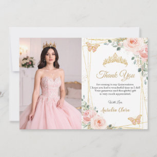 Cartão De Agradecimento Quinceañera Rosa Flores Borboletas Foto