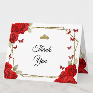 Cartão de Agradecimento Quinceanera Rosas Vermelha
