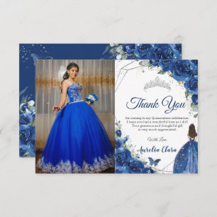 Cartão De Agradecimento Quinceañera Royal Blue Floral Princess Picture