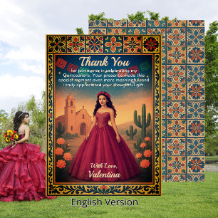 Cartão De Agradecimento Quinceañera Vintage Red Gown Talavera